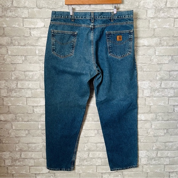 Carhartt Men's 42x32 Blue Jeans. Rigid Cotton. Leather Logo Patch On Back. Basic - Picture 1 of 9